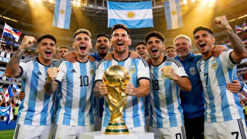 阿根廷队捧起世界杯冠军奖杯的辉煌时刻